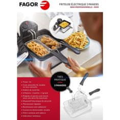 FAGOR FAGOR FG124, Elektrická fritéza, 4 l, 2000 W, 1,8 kg hranolčekov, 3 koše, Uhlíkový filter proti zápachu, Nerezové telo.