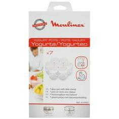 MOULINEX MOULINEX A14A03, 7 sklenených pohárov s bielym viečkom s dátumovou pečiatkou na jogurty a jogurtovače